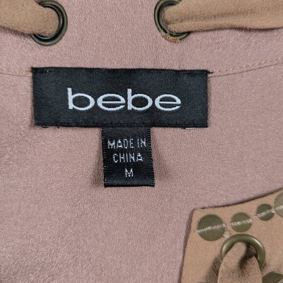 Bebe Silk Shell with Brass Sequins and Tie Neck Size Medium - Picture 5 of 9